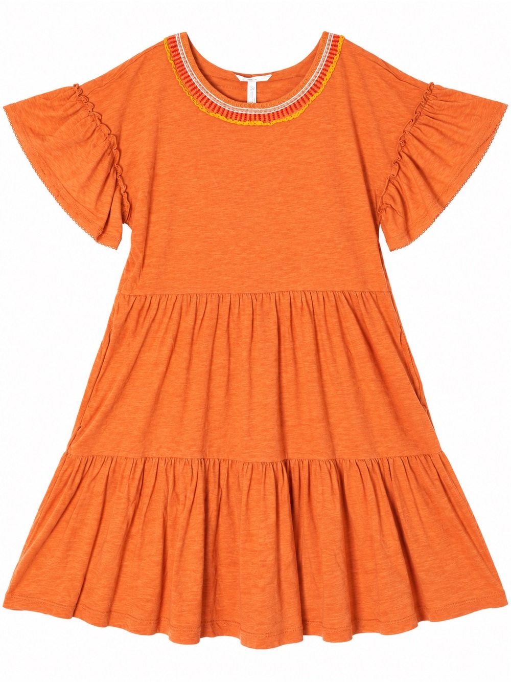 Matilda Jane Rust Orange Tiered Ruffle Sleeve Boho Dress M Pockets